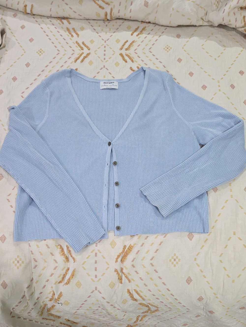 Light Blue Ribbed V-Neck Cardigan